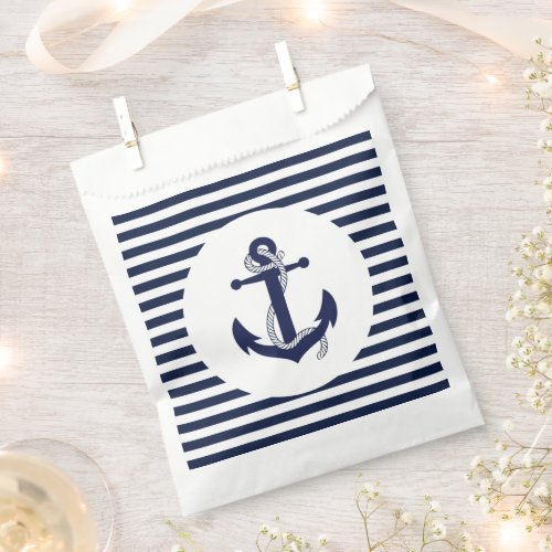 Navy Blue and White Striped Anchor Wedding Favor Bag