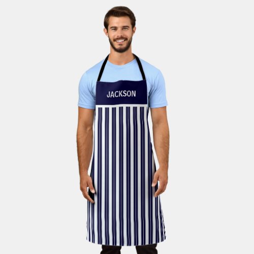 Navy Blue and White Striped Apron