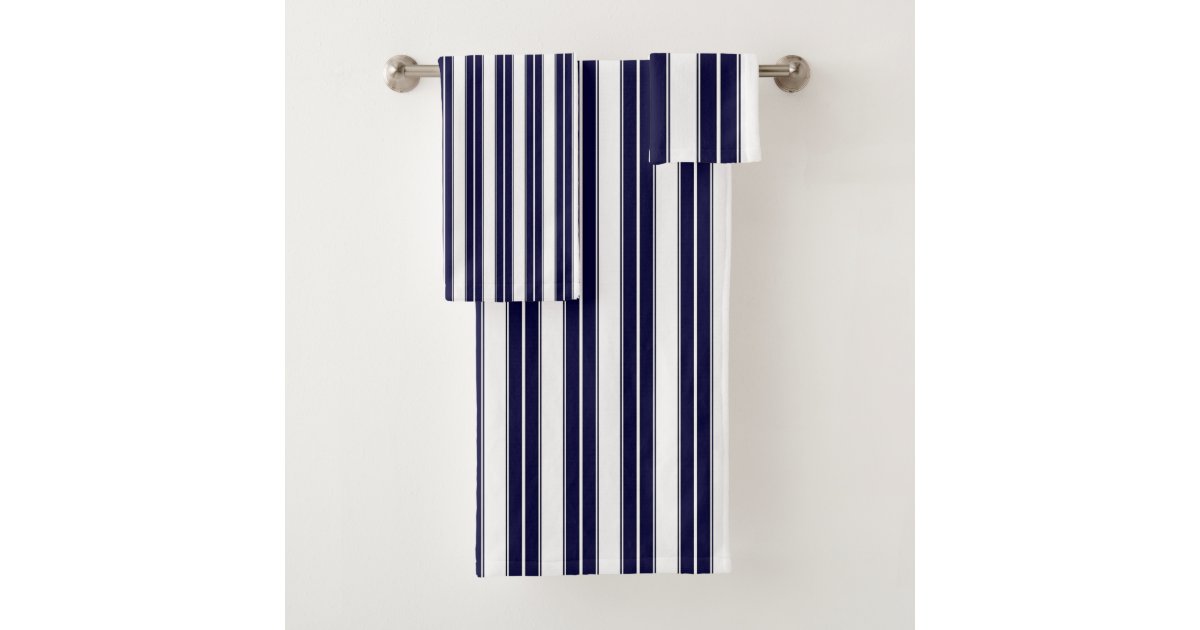 Navy Blue and White Striped Bath Towel Set Zazzle