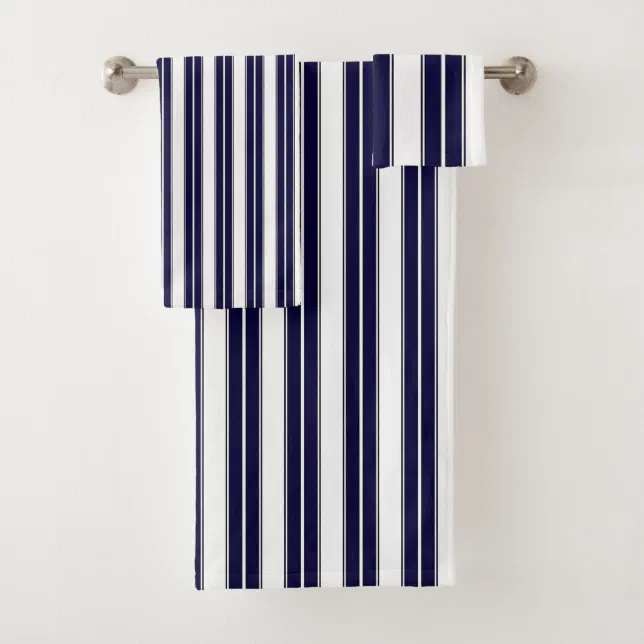 Navy Blue and White Striped Bath Towel Set Zazzle