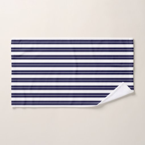 Navy Blue and White Striped Bath Towel Set Zazzle