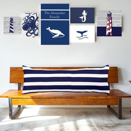 Navy Blue and White Striped  Body Pillow