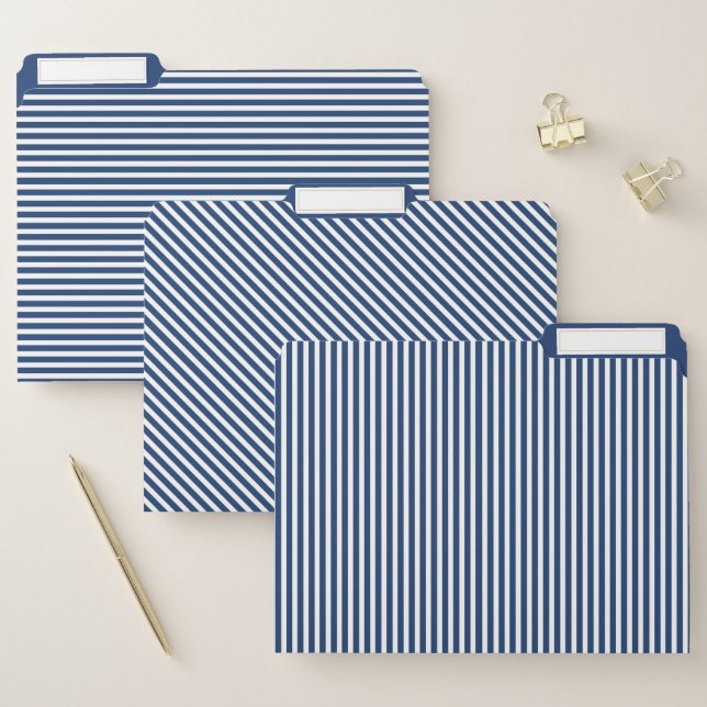 Navy Blue and White Striped File Folder (Set)