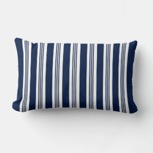 Navy Blue and White Striped Lumbar Pillow