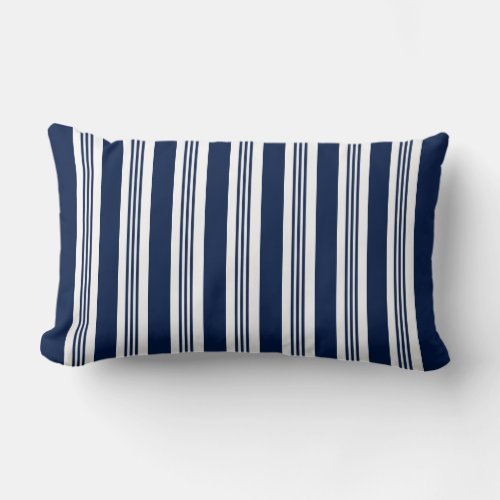 Navy Blue and White Striped Lumbar Pillow