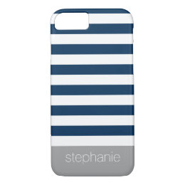 Navy Blue and White Striped Pattern Custom Name iPhone 8/7 Case