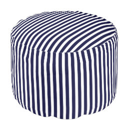 Navy Blue and White Striped Pattern Pouf Seat