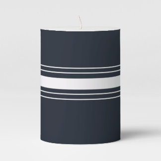 Navy Blue and White Striped Pillar Candle