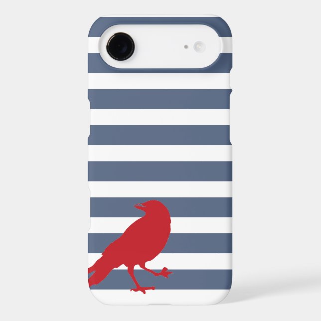 Navy Blue and White Striped Red Bird Phone Case (Back)