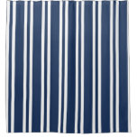 Navy Blue and White Striped Shower Curtain