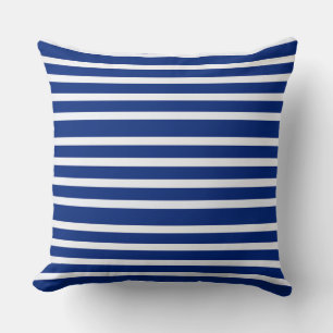 Navy Blue and White Striped Square Pillow