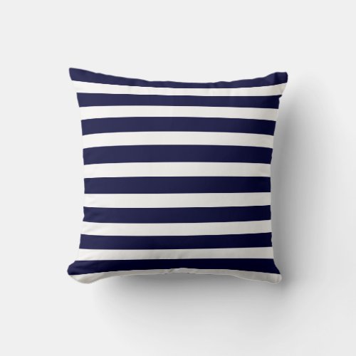 Navy Blue and White Striped Throw Pillow