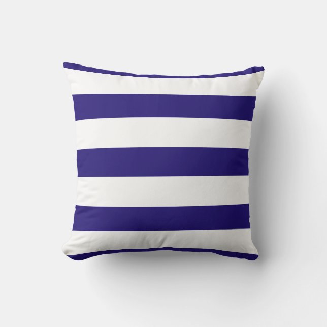 Navy Blue and White Striped Throw Pillow (Front)