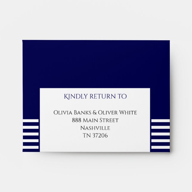 Navy Blue and White Striped - Wedding Invite RSVP Envelope (Front)