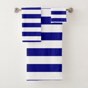 Navy Blue and White Stripes Bath Towel Set