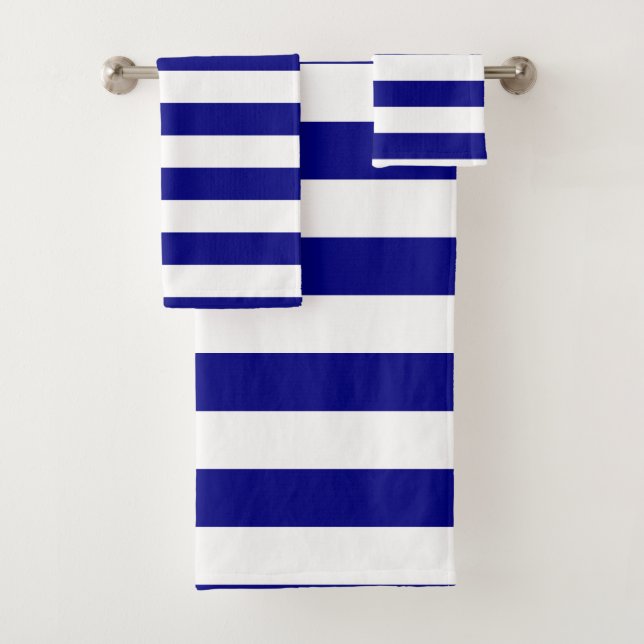 Navy Blue and White Stripes Bath Towel Set (Insitu)