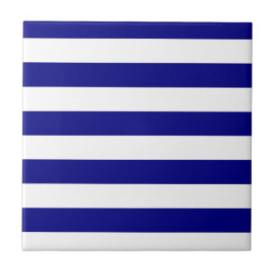 Navy Blue and White Stripes Ceramic Tile