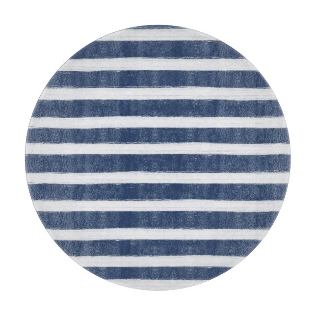 Navy Blue and White Stripes Cutting Board (Front)