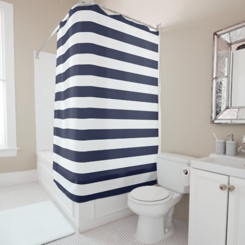 Navy Blue and White Stripes  Editable Colors Shower Curtain