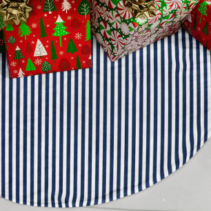 Navy Blue and White Stripes Faux Linen Tree Skirt
