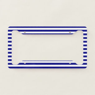 Navy Blue and White Stripes License Plate Frame