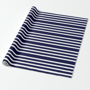 Navy Blue And White Stripes Modern Pattern Wrapping Paper