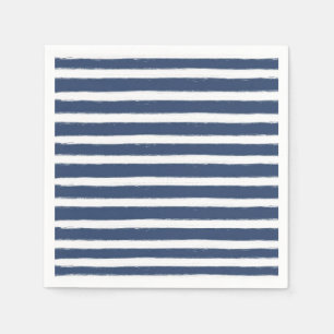 Navy Blue and White Stripes Paper Napkins