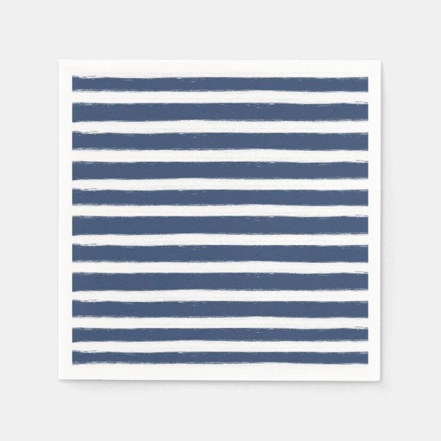 Navy Blue and White Stripes Paper Napkins (Front)