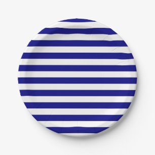 Navy Blue and White Stripes Paper Plates