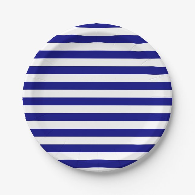 Navy Blue and White Stripes Paper Plates (Front)