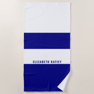 Navy Blue and White Stripes Pattern Beach Towel