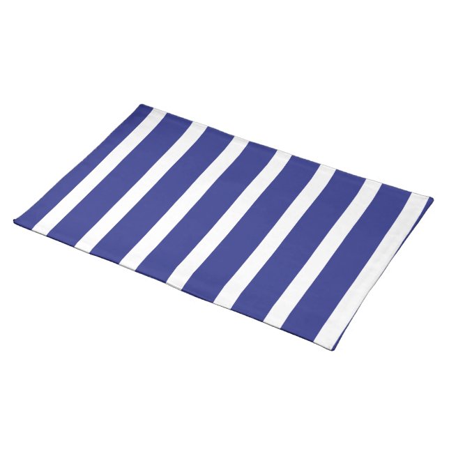 Navy blue and white stripes pattern cloth placemat (On Table)