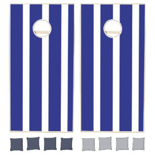 Navy blue and white stripes pattern cornhole set