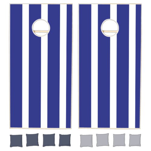 Navy blue and white stripes pattern cornhole set