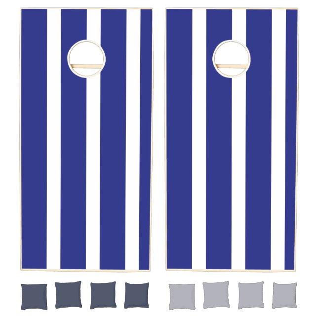 Navy blue and white stripes pattern cornhole set (Set)