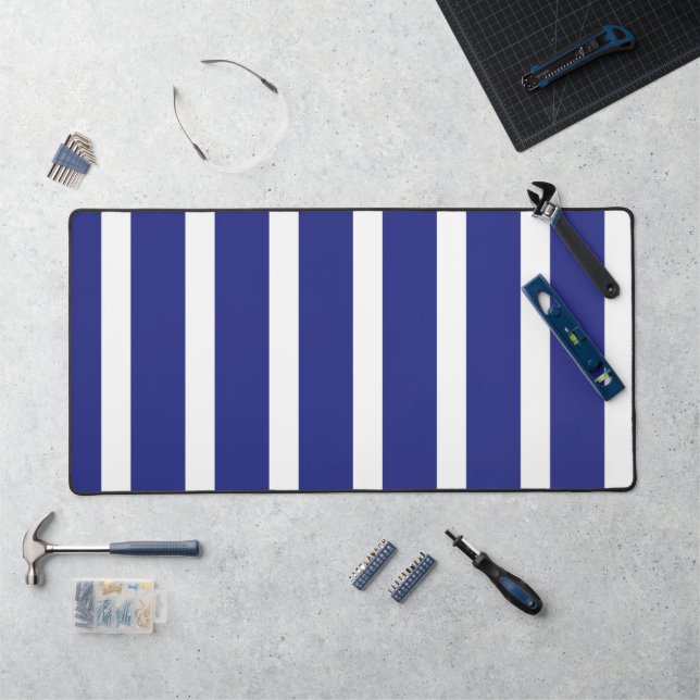 Navy blue and white stripes pattern desk mat (Workstation)