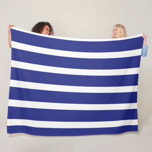 Navy blue and white stripes pattern fleece blanket