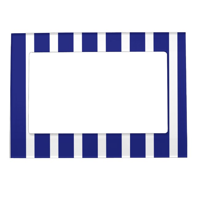 Navy blue and white stripes pattern magnetic frame (Front)