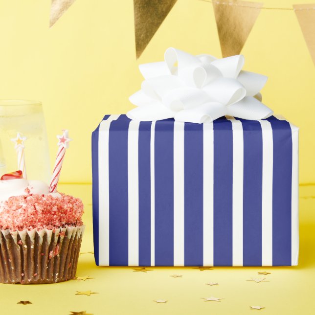 Navy blue and white stripes pattern wrapping paper (Birthday Party)