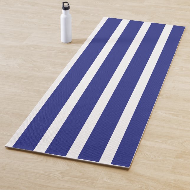 Navy blue and white stripes pattern yoga mat (In Situ)