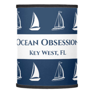 Navy Blue and White Stripes Sailboats Boat Name Lamp Shade