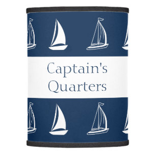 Navy Blue and White Stripes Sailboats, Custom Text Lamp Shade