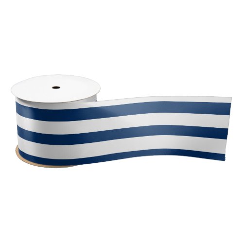 Navy Blue and White Stripes Satin Ribbon