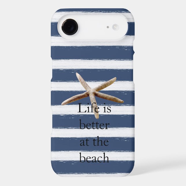 Navy Blue and White Stripes Starfish Case-Mate iPhone Case (Back)