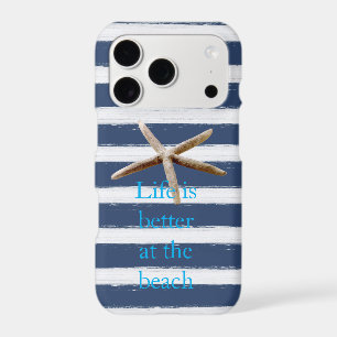 Navy Blue and White Stripes Starfish iPhone 17 Pro Case