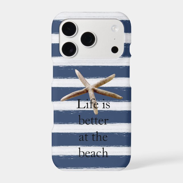 Navy Blue and White Stripes Starfish iPhone Case (Back)