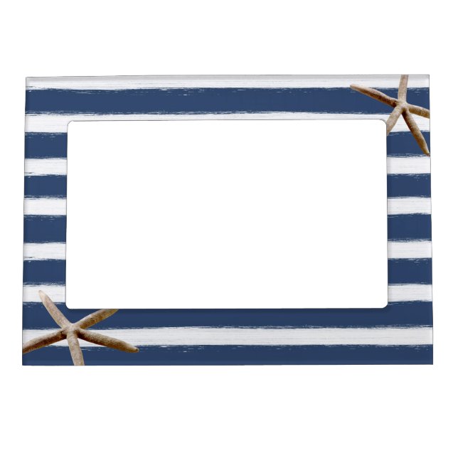 Navy Blue and White Stripes Starfish Magnetic Frame (Front)