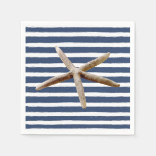 Navy Blue and White Stripes Starfish Napkins
