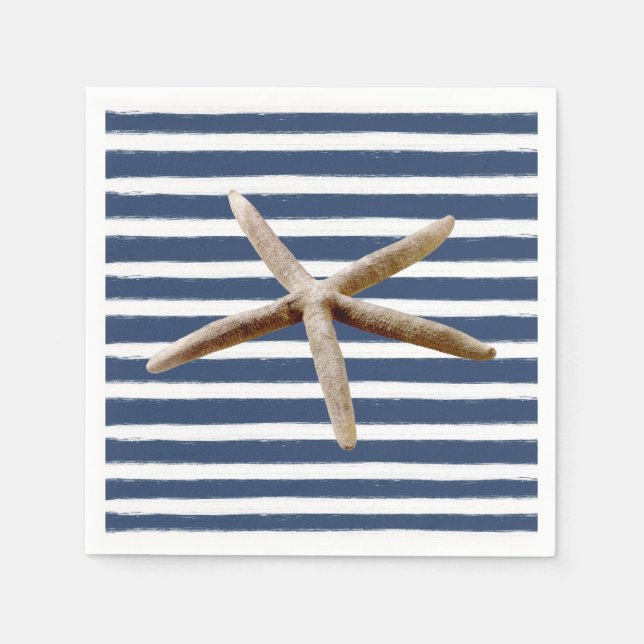 Navy Blue and White Stripes Starfish Napkins (Front)