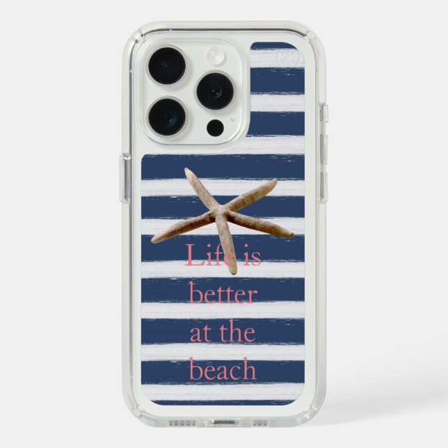 Navy Blue and White Stripes Starfish Speck iPhone Case (Front (White Titanium))